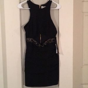 Black Jeweled Short Bandage Dress w/ Front Cutout